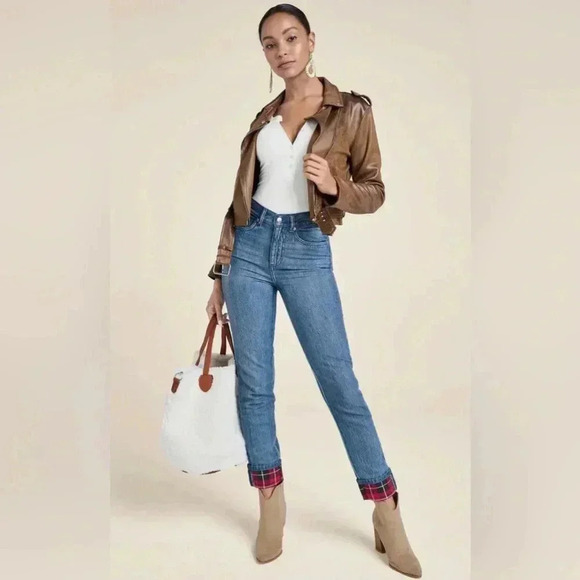 Plaid Cuffed Straight jeans - Picture 2 of 13